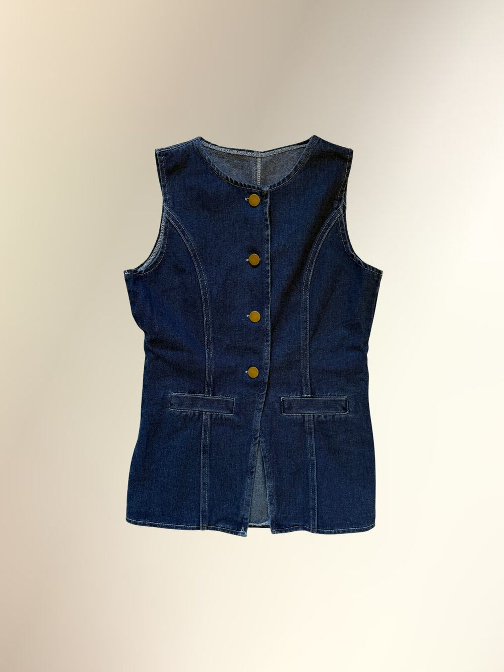 Dark Wash Denim Button Front Vest Women's S